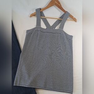 LOFT Navy & White Striped Tank Top – Unique Crisscross Straps – Size L – NWT